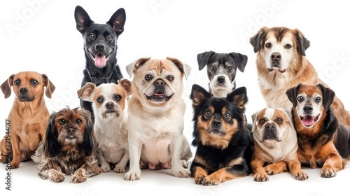 Group cute dogs with different dogs isolated on white background © Khalif