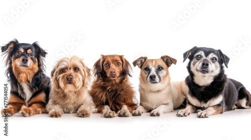 Group cute dogs with different dogs isolated on white background