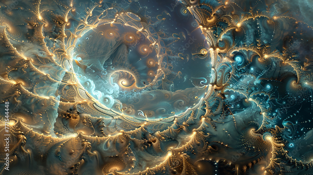 Fractal dimensions expanding and contracting in an endless cycle of creation.