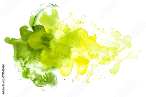 Green and yellow watercolor paint blend on white background.