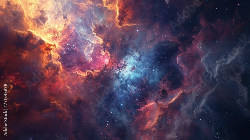 A vibrant and detailed image of a galactic core, showcasing the colorful beauty of a nebula's gas and dust clouds.