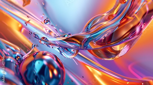 3D rendering of an abstract shape with a glossy surface and vibrant colors. The shape appears to be floating in a colorful, abstract background. photo