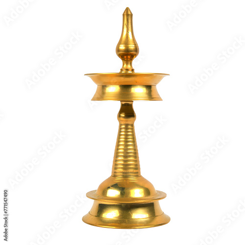 Kerala Traditional Brass Oil Lamp, Nilavilakku, Onam Diwali vishu celebration on transparent background PNG Image © Appu