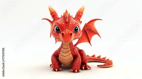 Cute and adorable red baby dragon sitting down with a friendly smile on its face.