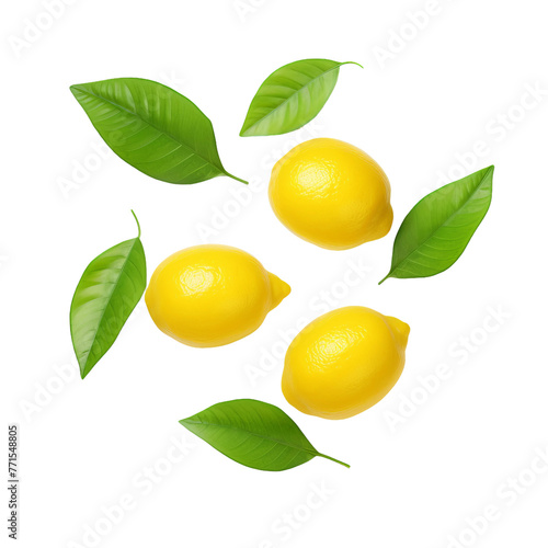 lemon and leaves isolated on white background
