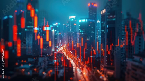 Financial stock market graph on city background