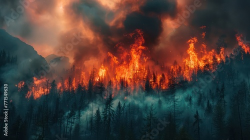 Forest fire in the mountains