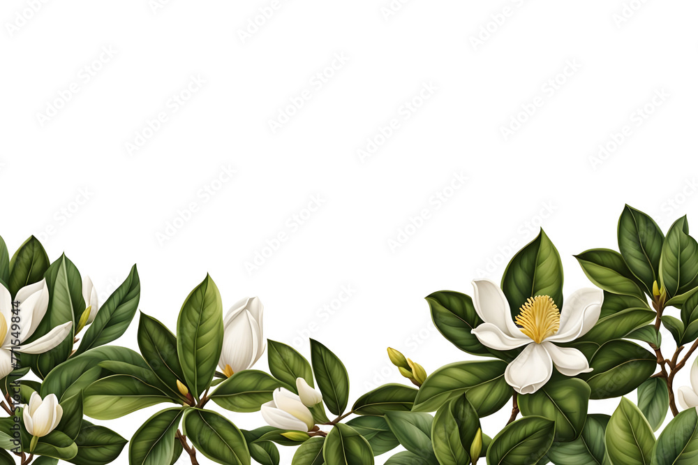 border fame made of flowers and leaves pattern with blank text space isolated on transparent background