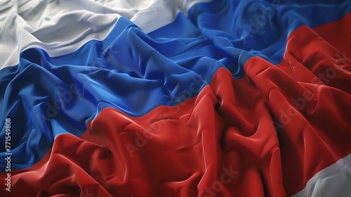 A beautiful flag of Russia. The flag is made of a white, blue, and red tricolor.