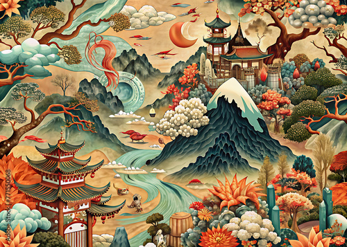 wallpaper pattern, japanese art background illustration