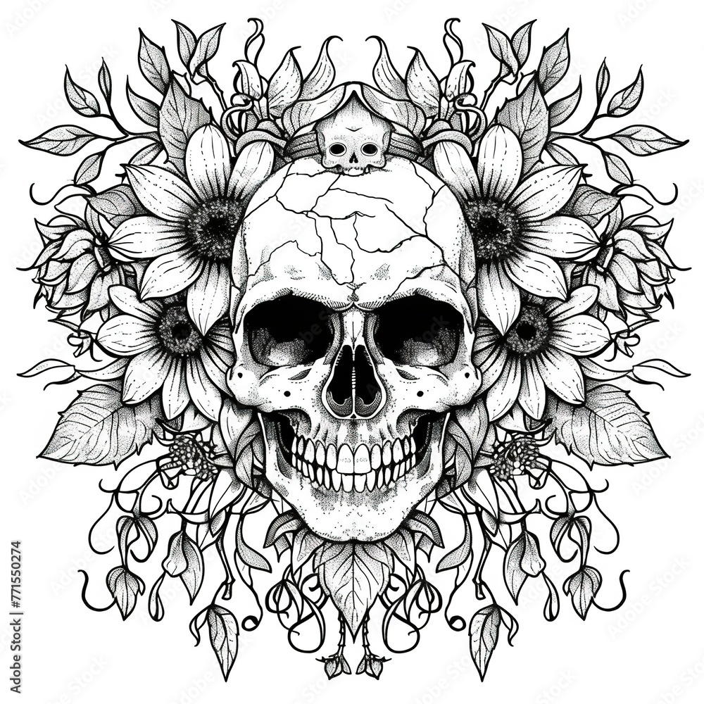 Coloring page skull with flowers Coloring page skull with flowers