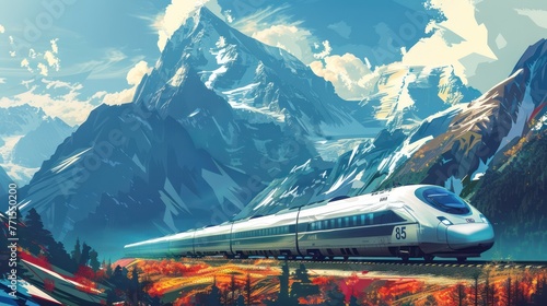 High speed train behind high mountains