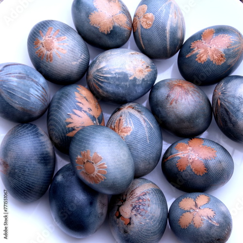 Blue easter eggs on white