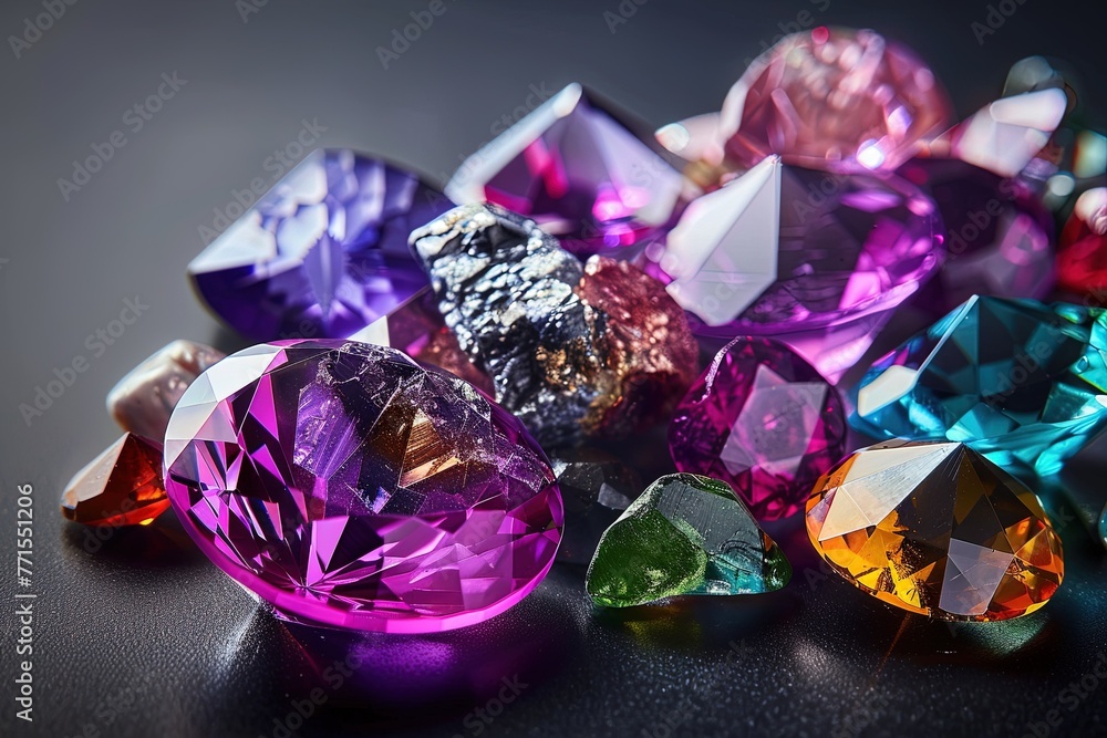 Jewel on black shine color, Collection of many different natural gemstones amethyst, lapis lazuli, rose quartz, citrine, ruby, amazonite, moonstone, labradorite, chalcedony, blue topaz
Jewel on black shine color, Collection of many different natural gemstones amethyst, lapis lazuli, rose quartz, citrine, ruby, amazonite, moonstone, labradorite, chalcedony, blue topaz