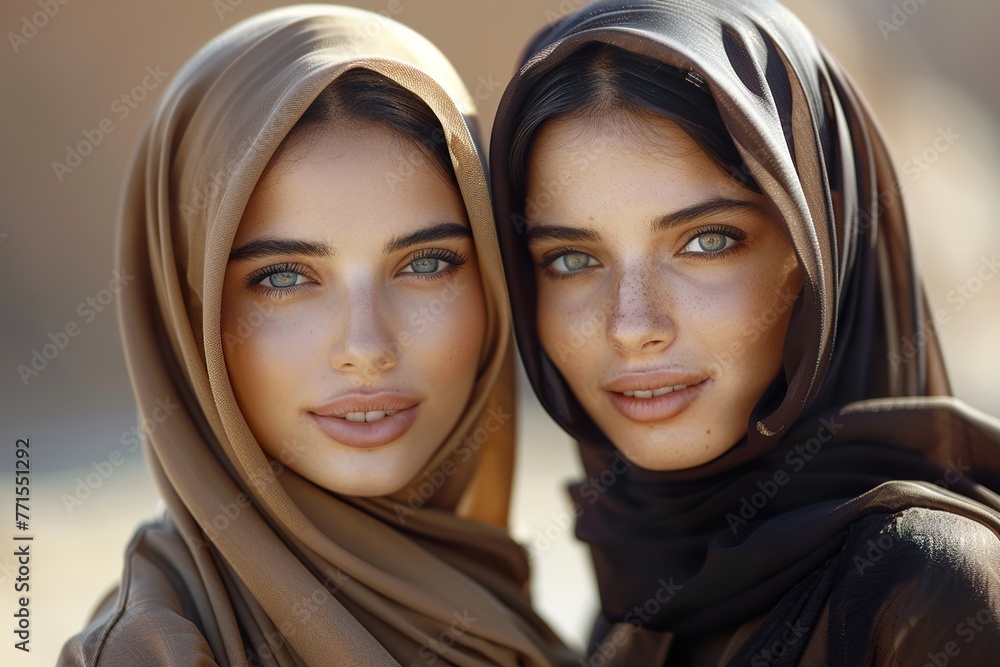Two beautiful girlfriends in hijab. Two beautiful girlfriends in hijab.
