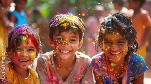 Children's colorful Holi festival celebration