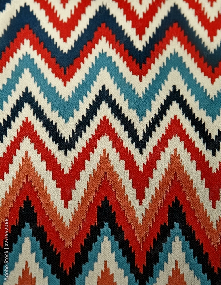 Patriotic Elegance: Red, Blue, and White Chevron Pattern Fabric