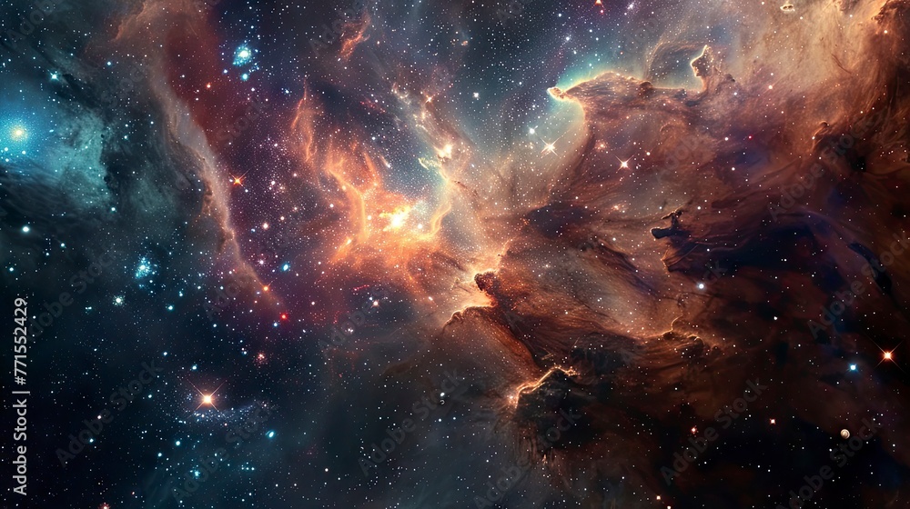 Obraz premium A vibrant and detailed image of a galactic core, showcasing the colorful beauty of a nebula's gas and dust clouds.