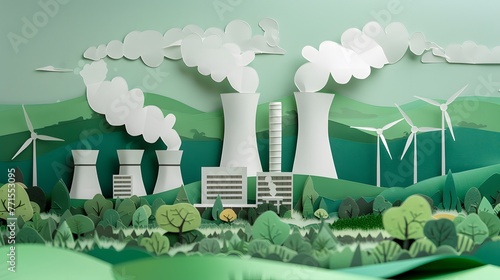 Illustration of renewable energy a paper cut-out transition from traditional energy sources to renewable energy and eco-friendliness and sustainability.