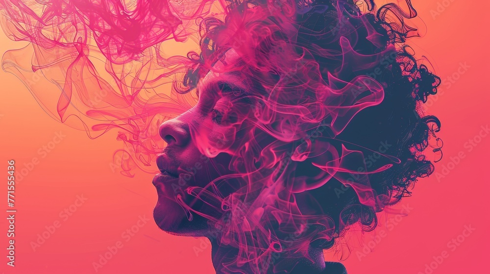 Poster smoke and man on a red background. Poster smoke and man on a red background.