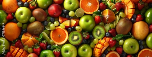 Top view of fresh exotic fruit assortment