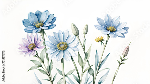 wild flowers watercolor illustration on white background © StudioSocietal