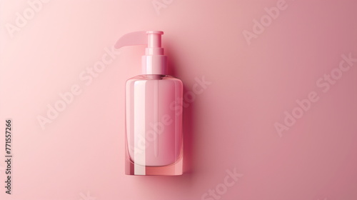 bottle of soap placed on a vibrant pink background, creating a striking contrast photo