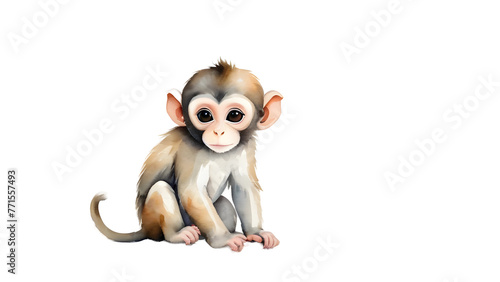 cute baby monkey watercolor illustration isolated transparent background photo