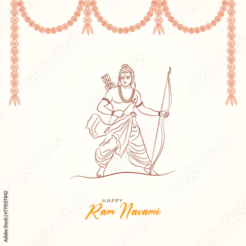 Ram Navami, poster, vector, Happy Ram Navami | Sri Rama Navami post, Social Media post, Jai Sri Ram, Indian Festival, Shree Ram line art. Greeting card for Ram Navami Hindu festival. Lord Rama 