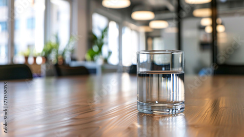 glass of water on a table in modern office