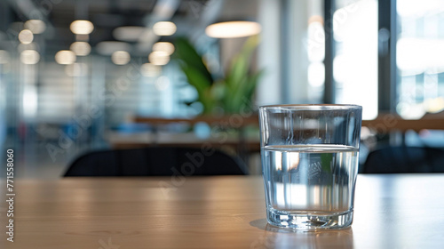 glass of water on a table in modern office