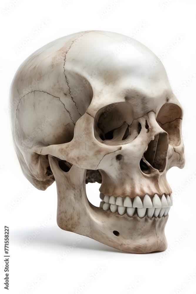 Obraz premium side of full human skull anatomy on white background
