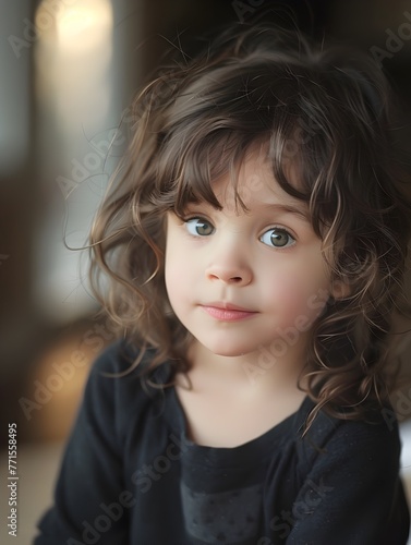 Young Girl with Curly Hair Lost in Thoughtful Reflection by Window