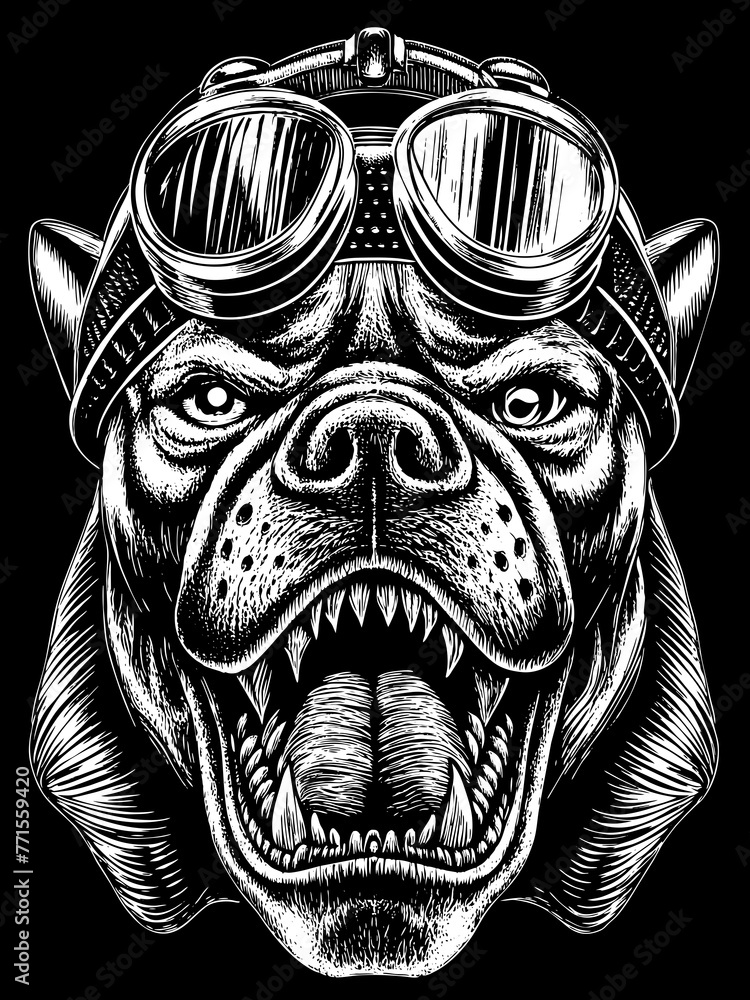 Design of a pitbull head motorcycle rider.