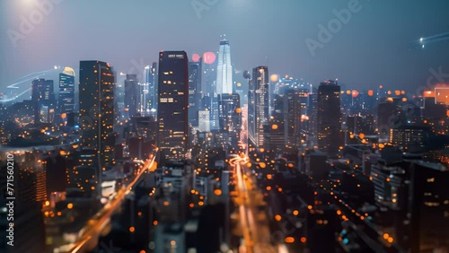 Bustling Cityscape With Blurry Lights photo