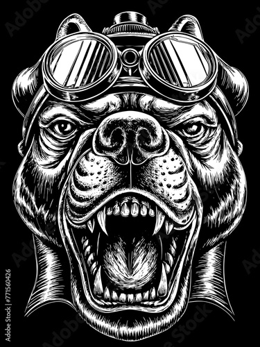 Design of a pitbull head motorcycle rider.