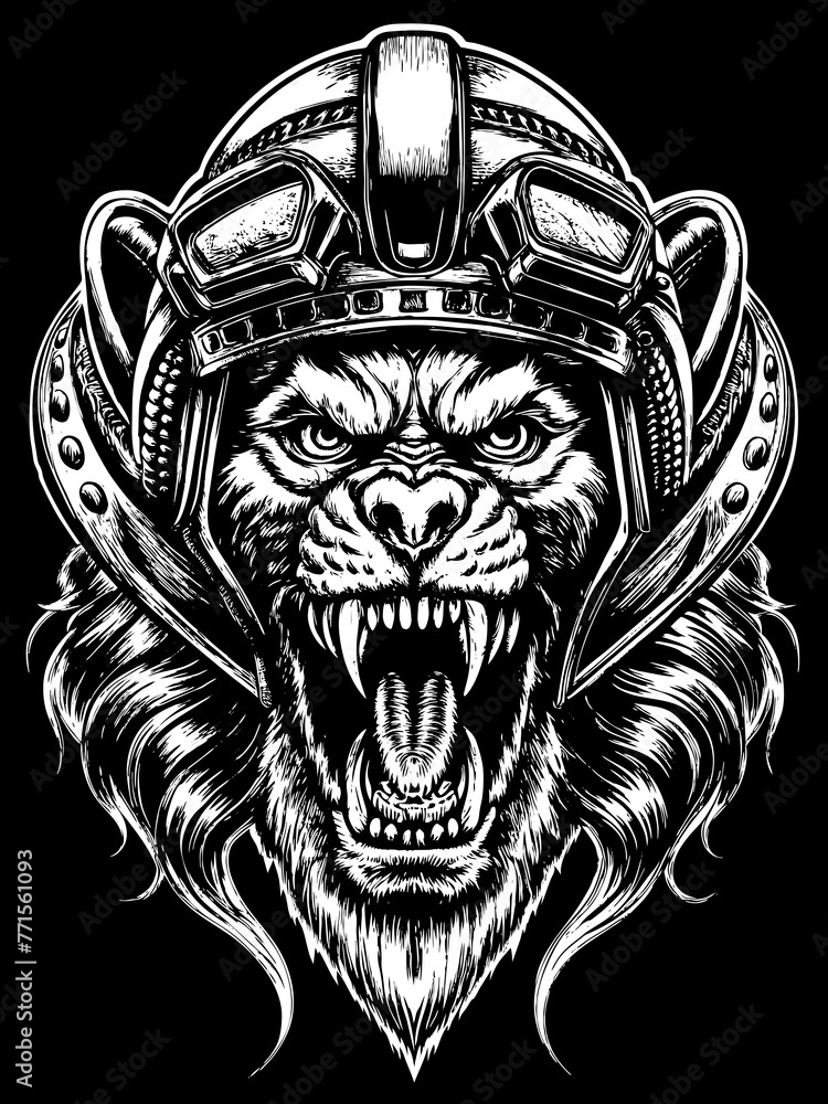 Design of a lion head motorcycle rider.