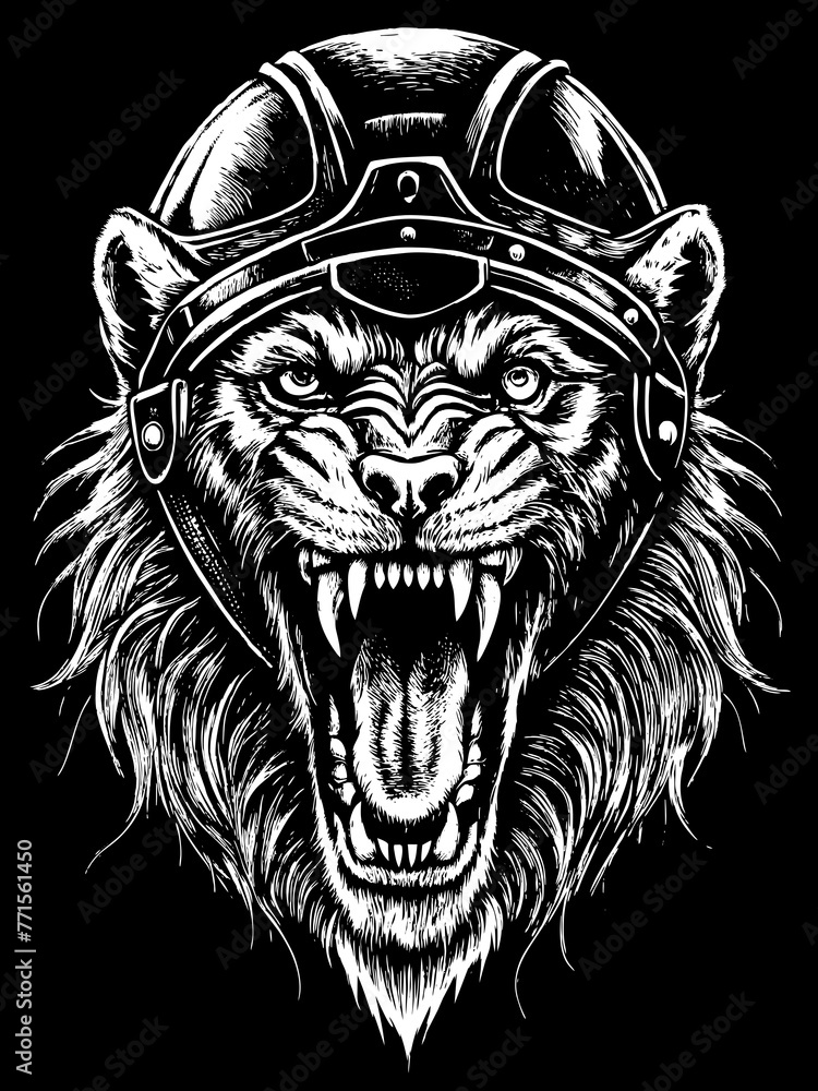 Design of a lion head motorcycle rider.