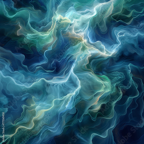 digital art in the style of octane render, abstract background, waves, flowing fabrics, wavy shapes, soft edges, delicate texture, ethereal atmosphere, soft light, © Sergei