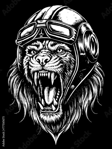 Design of a lion head motorcycle rider. photo