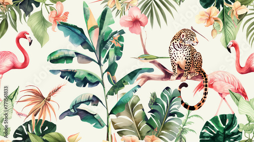 Animais da floresta tropical ilustração em aquarela - Papel de parede  photo