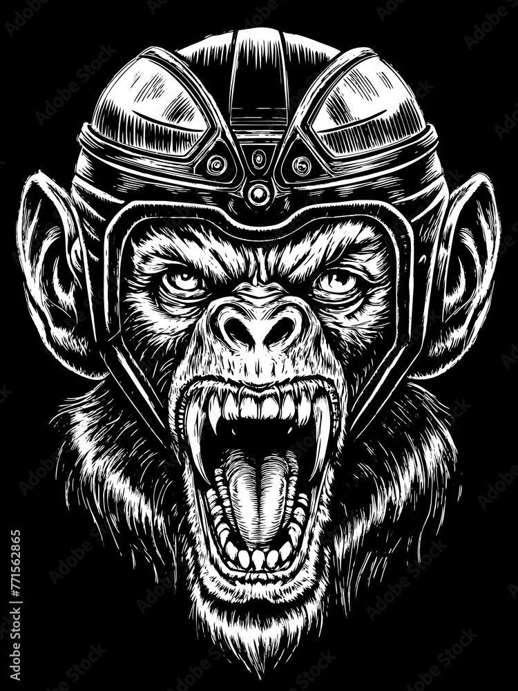 Design of monkey head motorcycle rider.