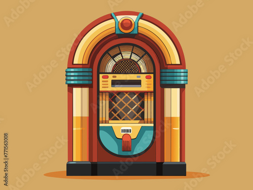 Fashioned retro jukebox in minimalist background. Vibrant color fashioned jukebox. Highly detailed vector illustration.