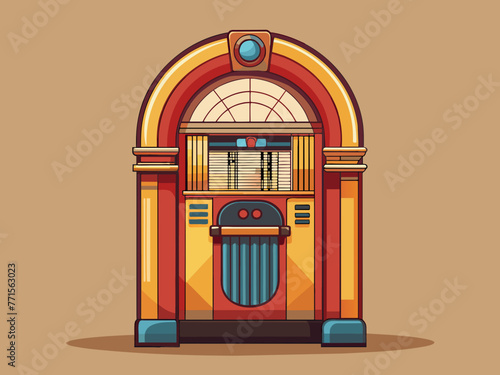 Fashioned retro jukebox in minimalist background. Vibrant color fashioned jukebox. Highly detailed vector illustration.