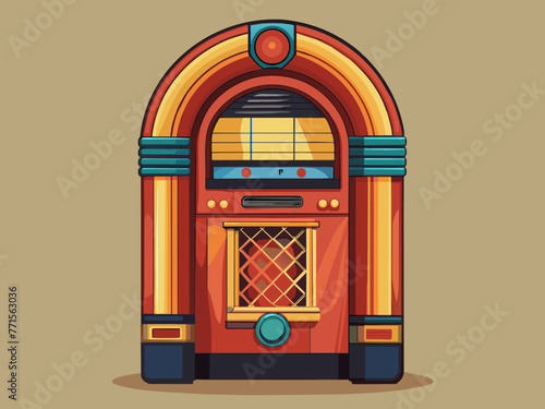 Fashioned retro jukebox in minimalist background. Vibrant color fashioned jukebox. Highly detailed vector illustration.