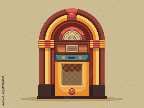 Fashioned retro jukebox in minimalist background. Vibrant color fashioned jukebox. Highly detailed vector illustration.