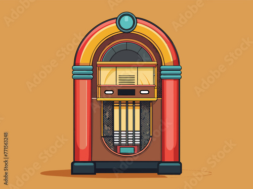 Fashioned retro jukebox in minimalist background. Vibrant color fashioned jukebox. Highly detailed vector illustration.