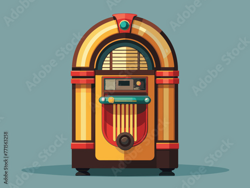 Fashioned retro jukebox in minimalist background. Vibrant color fashioned jukebox. Highly detailed vector illustration.