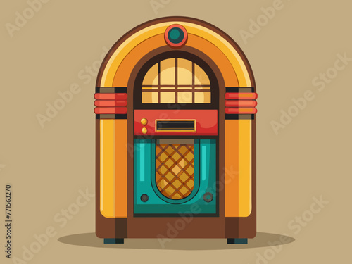 Fashioned retro jukebox in minimalist background. Vibrant color fashioned jukebox. Highly detailed vector illustration.