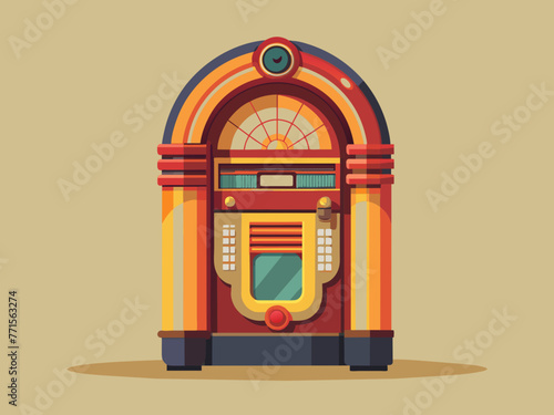 Fashioned retro jukebox in minimalist background. Vibrant color fashioned jukebox. Highly detailed vector illustration.